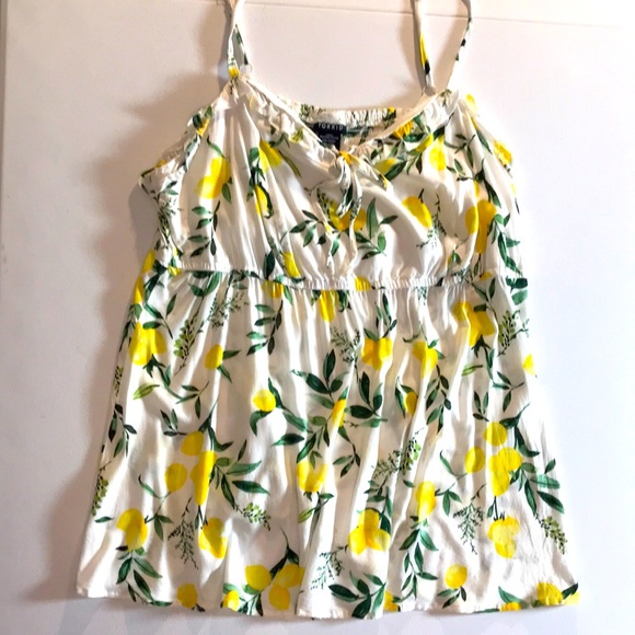 torrid Tops - TORRID size 2 women’s Plus Babydoll Boho Tank Top, Lemon Print,Straps & V-Neck